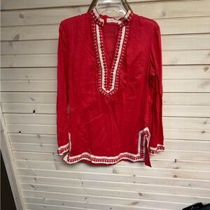 Tory Burch Vibrant Red Tunic with White Accents